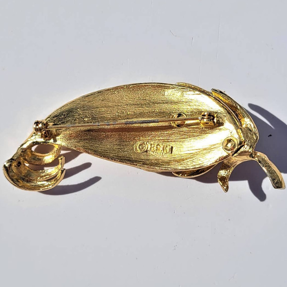 Vintage Mid Century Signed BSK Gold Tone Textured Finish Lapel Leaf Pin Brooch - Picture 5 of 6